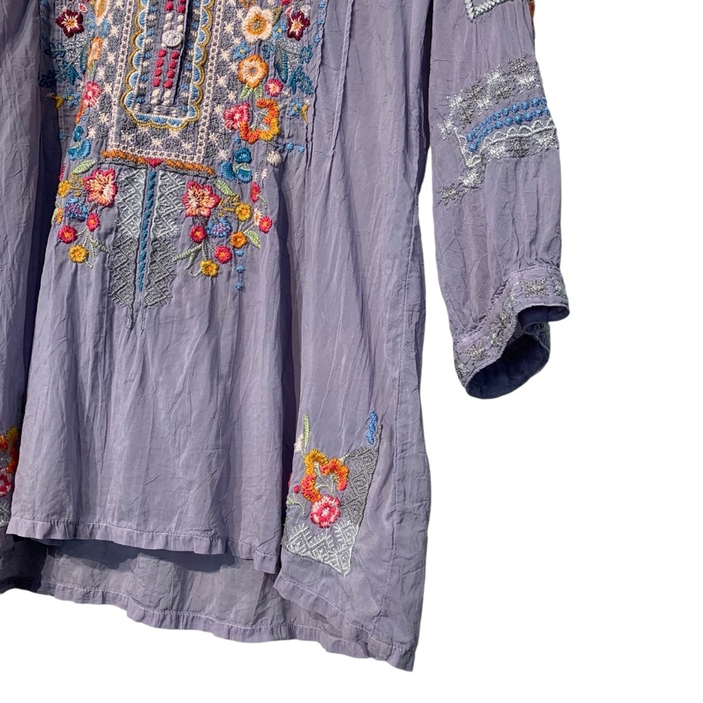 Johnny Was Lilac Embroidered Boho Tunic Top Floral Silk Blend Small - Picture 4 of 16